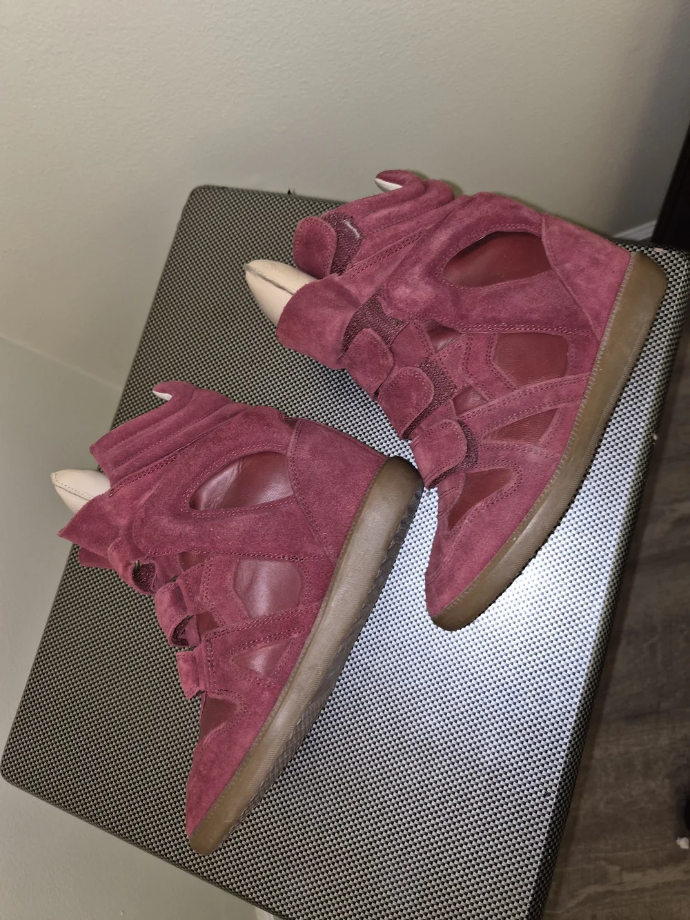 Isabel Marant Burgundy Suede Wedge Strap Sneakers - Picture 3 of 4